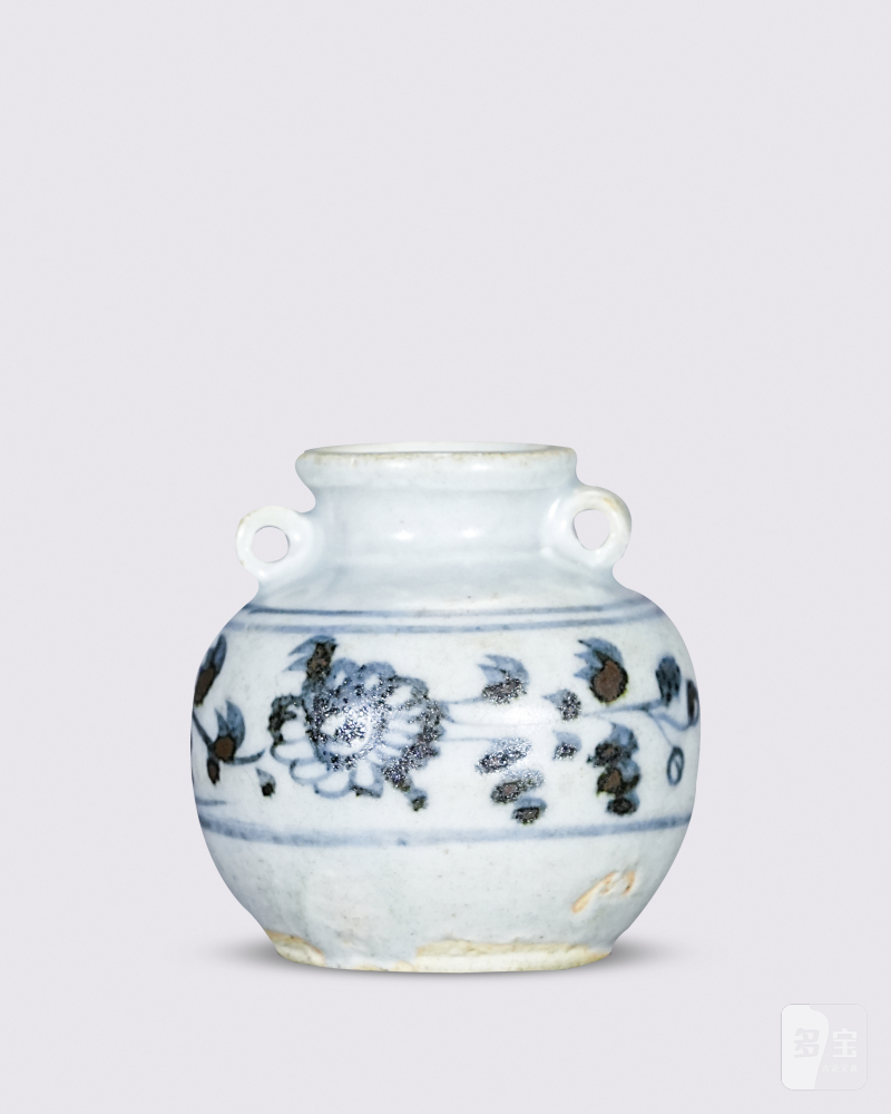 明洪武 青花缠枝菊纹双系水盂 - 图1